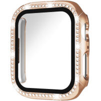 xDfind husă tip carte decorată cu pietre cu folie de sticlă securizată pentru Apple Watch 46mm - roz-auriu