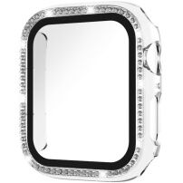 xDfind husă tip carte decorată cu pietre cu folie de sticlă securizată pentru Apple Watch 44mm - transparentă