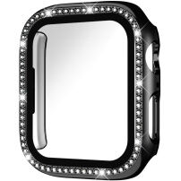 xDfind husă tip carte decorată cu pietre cu folie de sticlă securizată pentru Apple Watch 42mm (Series 10 / 11) - neagră