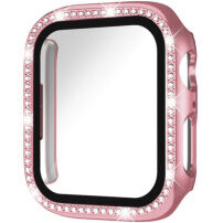 xDfind husă tip carte încrustată cu pietricele cu folie de sticlă securizată pentru Apple Watch 42mm (Series 10 / 11) - roz