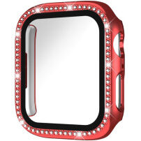 xDfind husă tip carte încrustată cu pietre cu folie de sticlă securizată pentru Apple Watch 40mm - roșie
