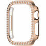 xDfind husă tip carte metalică încrustată cu pietre pentru Apple Watch 45mm - roz-auriu