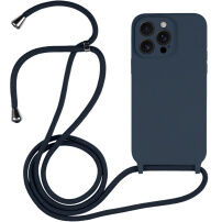 Husă din silicon cu șnur pentru iPhone 16 Pro - albastru închis
