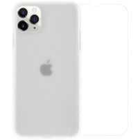 Divi carcasă mată cu colțuri armate + sticlă securizată pe display pentru iPhone 11 Pro Max - alb