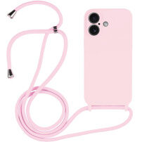Husă din silicon cu șnur pentru iPhone 16 - roz
