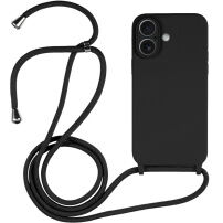 Husă din silicon cu șnur pentru iPhone 16 Plus - negru