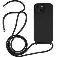 Husă din silicon cu șnur pentru iPhone 15 - negru