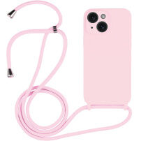 Husă din silicon cu șnur pentru iPhone 15 - roz