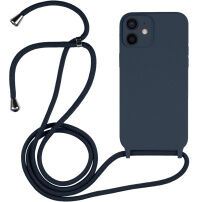 Husă din silicon cu șnur pentru iPhone 12 - albastru închis
