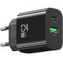 USAMS CC315 GaN reducție pentru încărcare rapidă cu porturi USB-C / USB-A - 25W - negru