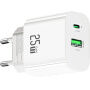 USAMS CC315 GaN reducție pentru încărcare rapidă cu porturi USB-C / USB-A - 25W - albă
