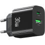 USAMS CC316 GaN reducție pentru încărcare rapidă cu porturi USB-C / USB-A - 30W - negru