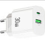 USAMS CC316 GaN reducție pentru încărcare rapidă cu porturi USB-C / USB-A - 30W - alb
