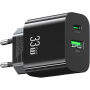 USAMS CC317 GaN Reducție pentru încărcare rapidă cu porturi USB-C / USB-A - 33W - negru