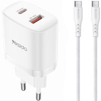 Yesido YC106 set adaptor cu porturi USB-C / USB-A și cablu USB-C la USB-C - 20W - 1 m - alb
