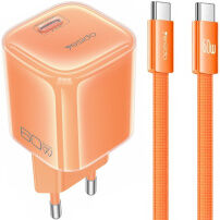 Set Yesido YC117 GaN adaptor cu port USB-C și cablu USB-C la USB-C - 40W-60W - 1 m - portocaliu