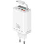 USAMS CC296 GaN set adaptor cu porturi USB-C / USB-A și cablu USB-C retractabil - 30W - alb