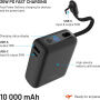 FIXED Zen 10 Loop baterie externă cu cablu USB-C integrat și porturi USB-C / USB-A - 10 000 mAh - neagră