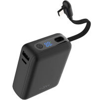 FIXED Zen 10 Loop baterie externă cu cablu USB-C integrat și porturi USB-C / USB-A - 10 000 mAh - neagră