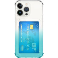 Husă transparentă ddin doua culori cu buzunar de carduri pentru iPhone 13 Pro - albastru deschis