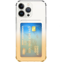Husă transparentă ddin doua culori cu buzunar de carduri pentru iPhone 13 Pro - galben