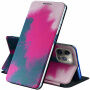 Carcasă flip de protecție cu model de acuarele pentru iPhone 13 Pro - roz