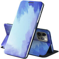Carcasă flip de protecție cu model de acuarele pentru iPhone 13 Pro Max - albastru