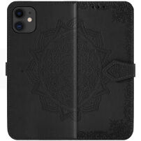 Husă flip cu relief de mandale și ornamente pentru iPhone 11 - negru