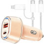 P78 set încărcător auto cu porturi USB-C / USB-A și cablu USB-C la USB-C / Lightning - 55W - 1 m - roz