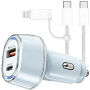 P78 set încărcător auto cu porturi USB-C / USB-A și cablu USB-C la USB-C / Lightning - 55W - 1 m - albastru