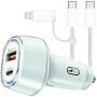 P78 set încărcător auto cu porturi USB-C / USB-A și cablu USB-C la USB-C / Lightning - 55W - 1 m - mentă