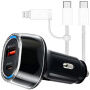 P78 set de încărcător auto cu porturi USB-C / USB-A și cablu USB-C la USB-C / Lightning - 55W - 1 m - negru