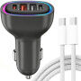 P54 set încărcător auto cu porturi 2x USB-C / 2x USB-A și cablu USB-C la USB-C - 75W - 1 m - negru