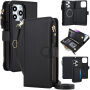 Husă tip carte detașabilă 2în1 cu MagSafe, portofel și curea pentru iPhone 13 Pro Max - negru