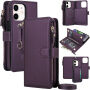 2în1 husă tip carte detașabilă cu MagSafe, portofel și curea pentru iPhone 12 mini - violet închis