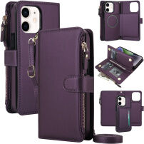 2în1 husă tip carte detașabilă cu MagSafe, portofel și curea pentru iPhone 12 mini - violet închis