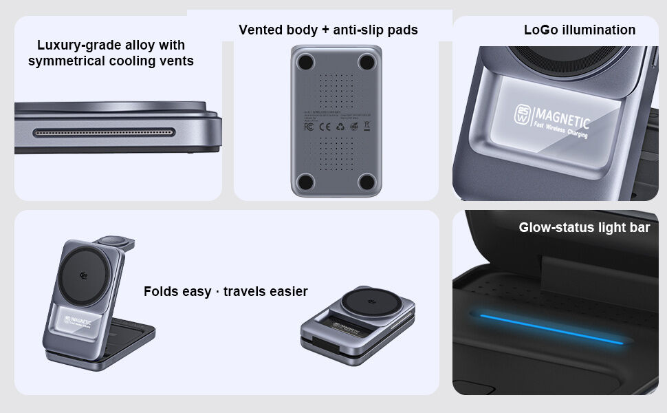 Suport Wireless magnetic pliabil Q29 Qi2.2 3în1 pentru iPhone / Apple Watch / AirPods - 25W - alb