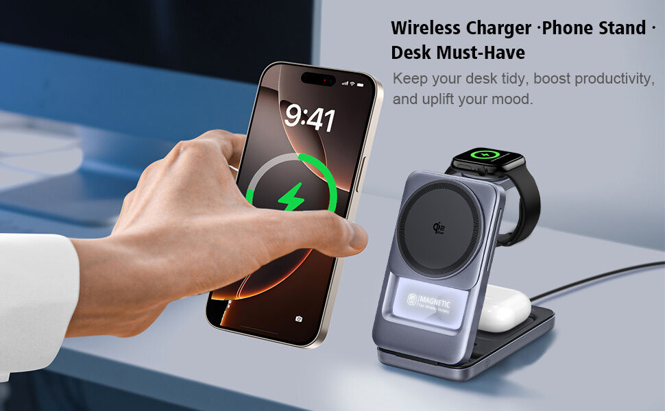 Suport Wireless magnetic pliabil Q29 Qi2.2 3în1 pentru iPhone / Apple Watch / AirPods - 25W - alb