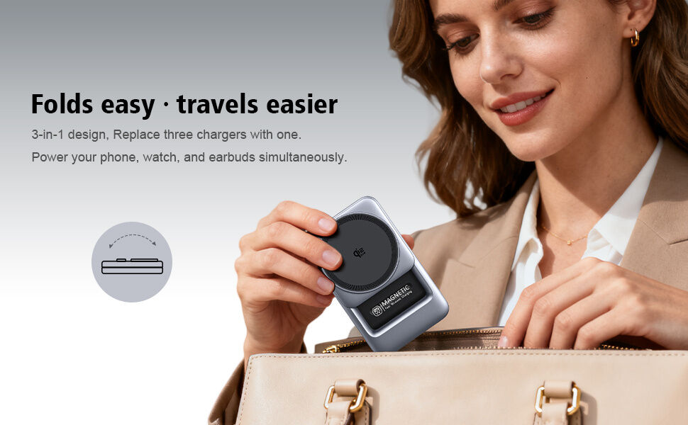 Suport Wireless magnetic pliabil Q29 Qi2.2 3în1 pentru iPhone / Apple Watch / AirPods - 25W - alb