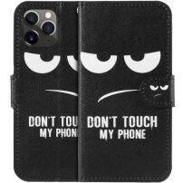 Husă flip cu stativ, Do not touch my phone, pentru iPhone 11 Pro - negru