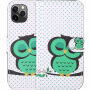 Husă flip cu stativ, bufniță dormind, pentru iPhone 11 Pro - verde