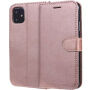 Husă flip cu stativ, din piele artificială, pentru iPhone 11 - roz-auriu