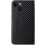 Carcasă flip cu modelul fibrei de carbon pentru iPhone 13 mini - negru