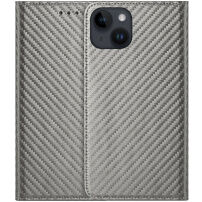 Carcasă flip cu modelul fibrei de carbon pentru iPhone 13 mini - gri