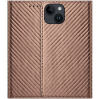 Carcasă flip cu modelul fibrei de carbon pentru iPhone 14 - maro