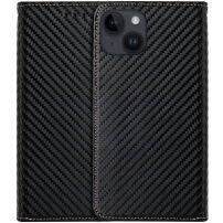 Carcasă flip cu modelul fibrei de carbon pentru iPhone 14 Plus - negru