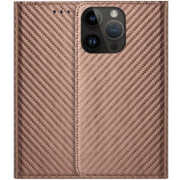 Carcasă flip cu modelul fibrei de carbon pentru iPhone 13 Pro - maro