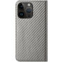 Carcasă flip cu modelul fibrei de carbon pentru iPhone 13 Pro Max - gri