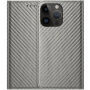 Carcasă flip cu modelul fibrei de carbon pentru iPhone 14 Pro - gri