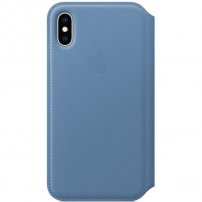 Husă flip Apple Folio, din piele, pentru iPhone XS - albastru cornflower